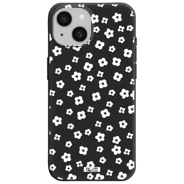 Five Petal White Flower Apple iPhone 15 Silicone black Case