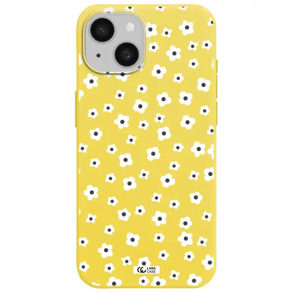 Five Petal White Flower Apple iPhone 15 Silicone canary yellow Case