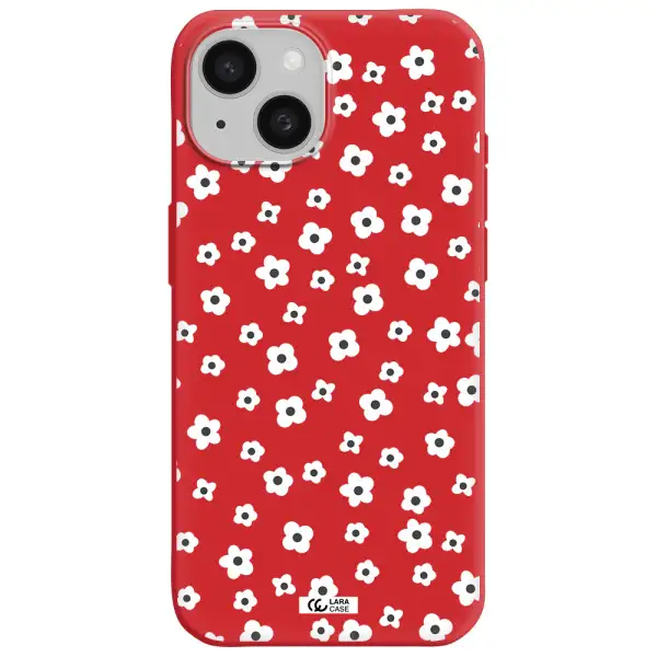 Five Petal White Flower Apple Iphone 15 Silicone Imperial Red Case