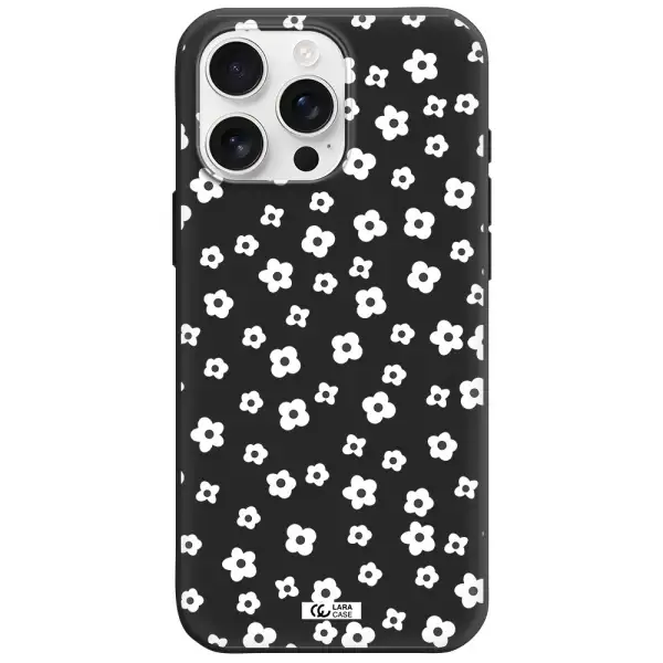 Five Petal White Flower Apple Iphone 16 Pro Max Silicone Black Case