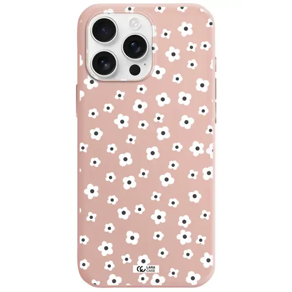 Five Petal White Flower Apple Iphone 16 Pro Max Silicone Pastel Pink Case