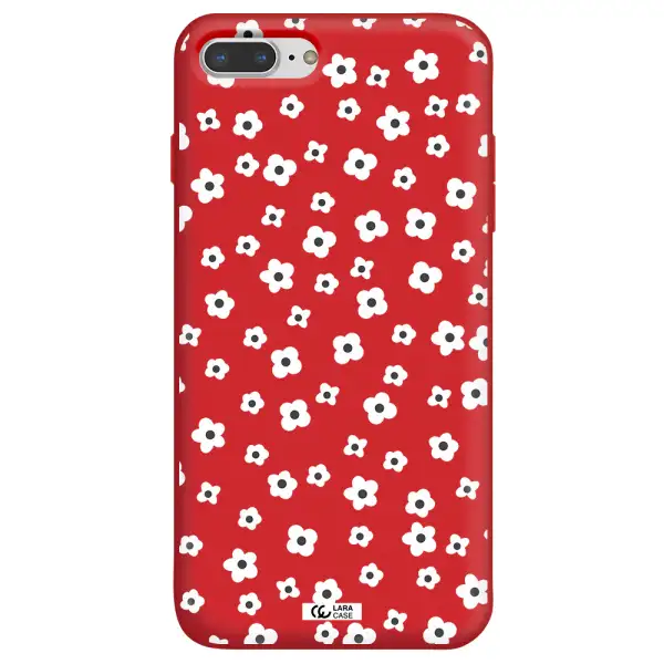 Five Petal White Flower Apple iPhone 7 plus Silicone Imperial Red Case