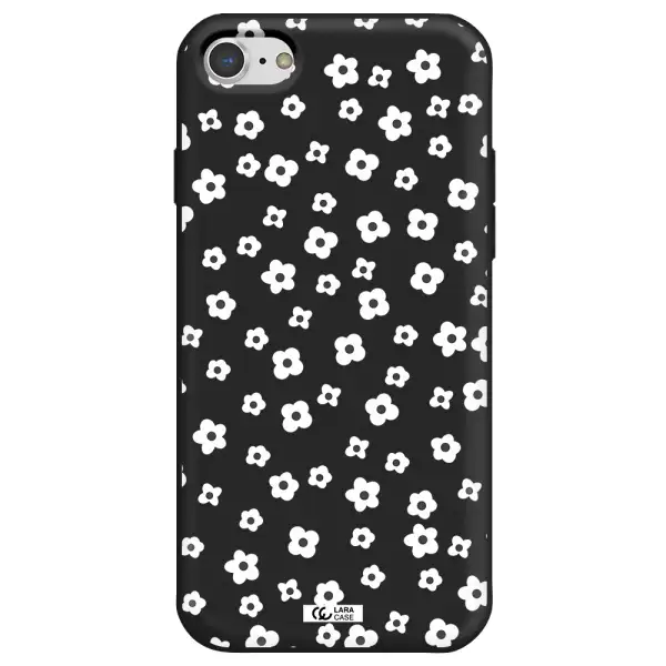 Five Petal White Flower Apple iPhone 8 Silicone black Case
