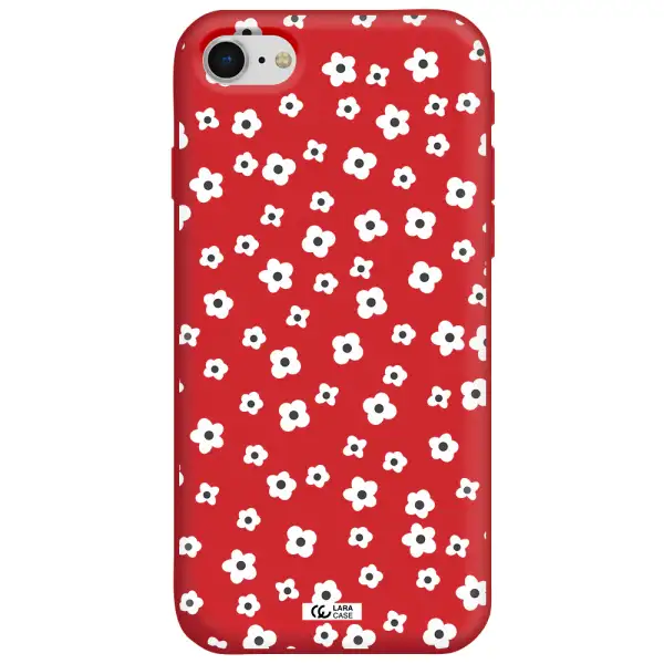 Five Petal White Flower Apple iPhone se 2020 Silicone Imperial Red Case