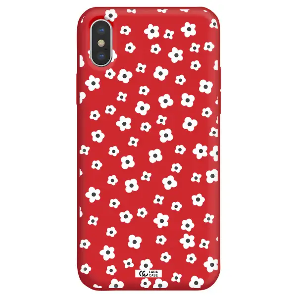 Five Petal White Flower Apple iPhone X Silicone Imperial Red Case