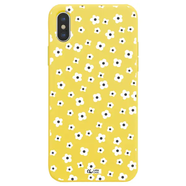 Five Petal White Flower Apple iPhone XS Silicone canary yellow Case