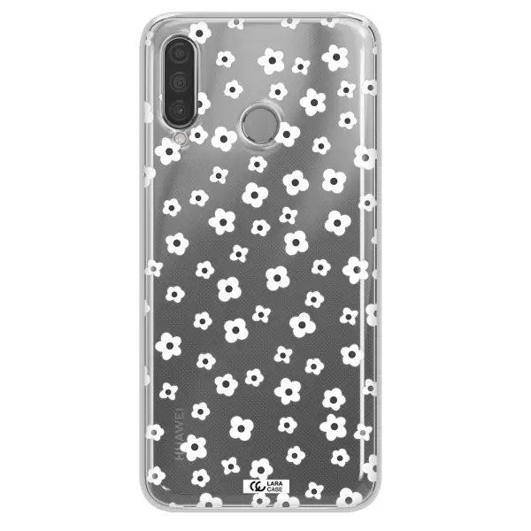 Five Petal White Flower Huawei P30 Lite Clear TPU Case