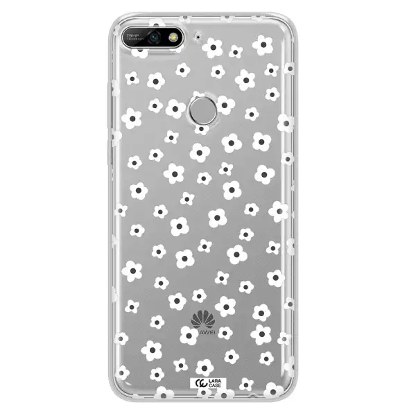 Five Petal White Flower Huawei Y7 2018 Clear TPU Case