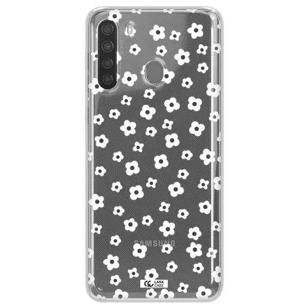 Five Petal White Flower Samsung A21 Clear TPU Case