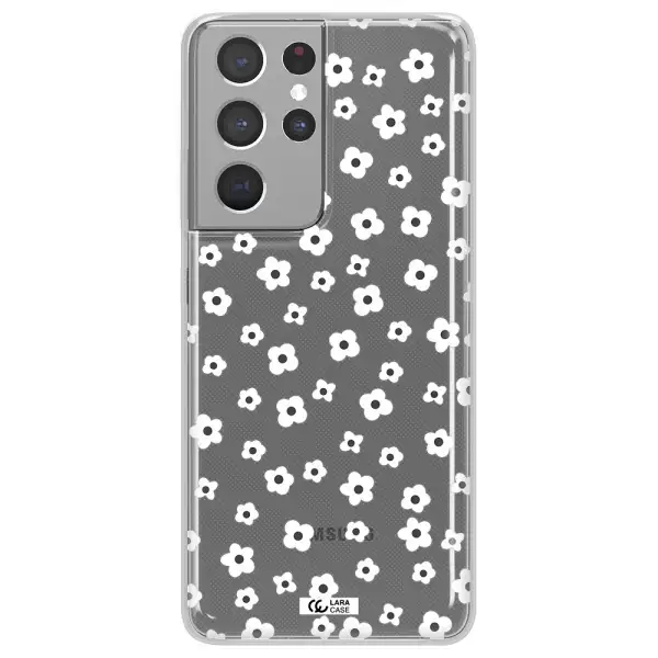 Five Petal White Flower Samsung S21 Ultra Clear TPU Case