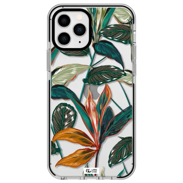 Colorful Tropical Leaves Apple iPhone 11 pro impact black border Case