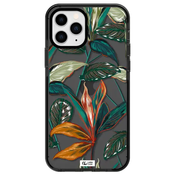 Colorful Tropical Leaves Apple iPhone 11 pro impact Smoke Black Case