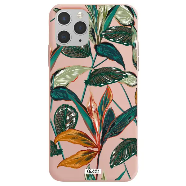 Colorful Tropical Leaves Apple iPhone 11 pro max Silicone pastel pink Case