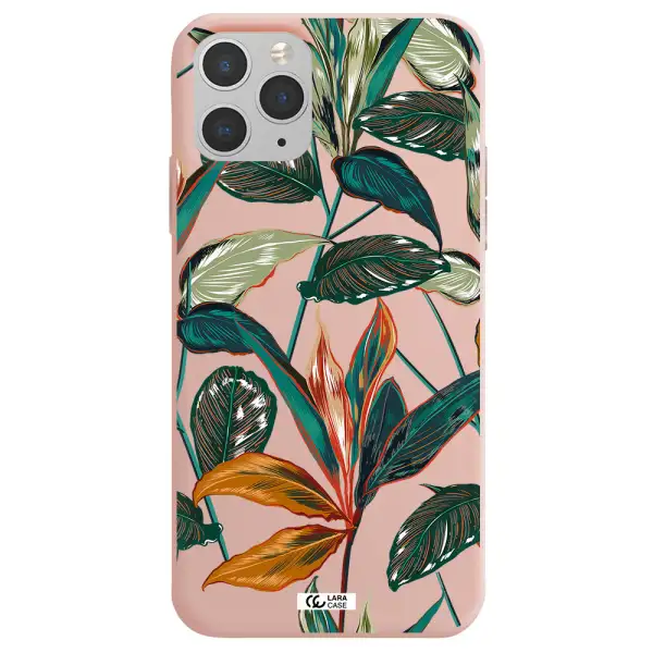 Colorful Tropical Leaves Apple iPhone 11 pro Silicone pastel pink Case
