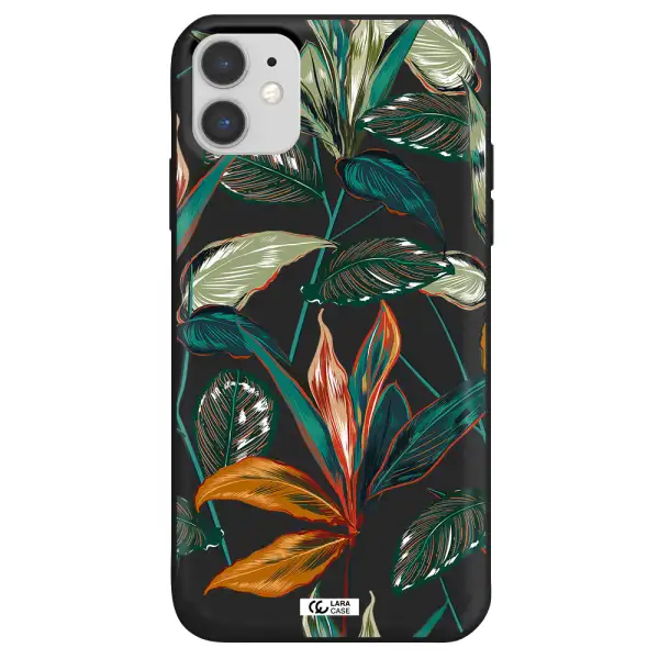 Colorful Tropical Leaves Apple iPhone 11 Silicone black Case