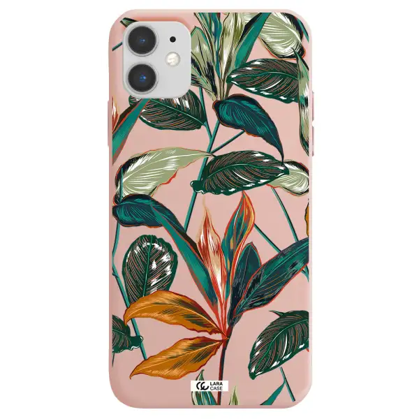Colorful Tropical Leaves Apple iPhone 11 Silicone pastel pink Case