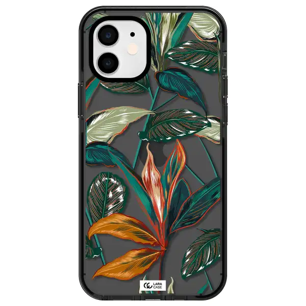 Colorful Tropical Leaves Apple iPhone 12 impact Smoke Black Case