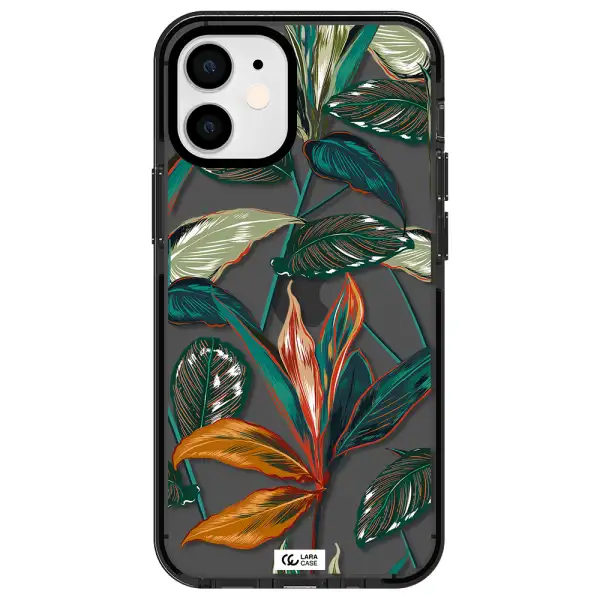Colorful Tropical Leaves Apple iPhone 12 mini impact Smoke Black Case