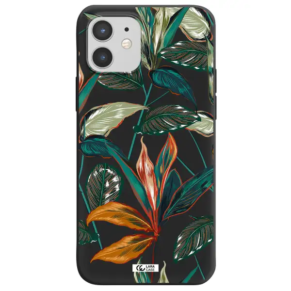 Colorful Tropical Leaves Apple iPhone 12 mini Silicone black Case