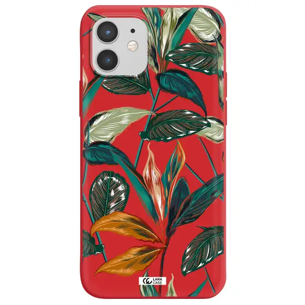 Colorful Tropical Leaves Apple iPhone 12 mini Silicone Imperial Red Case