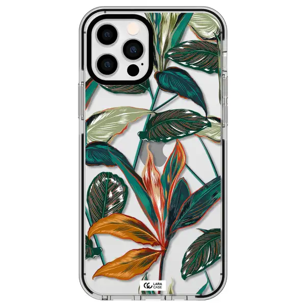 Colorful Tropical Leaves Apple iPhone 12 pro impact black border Case