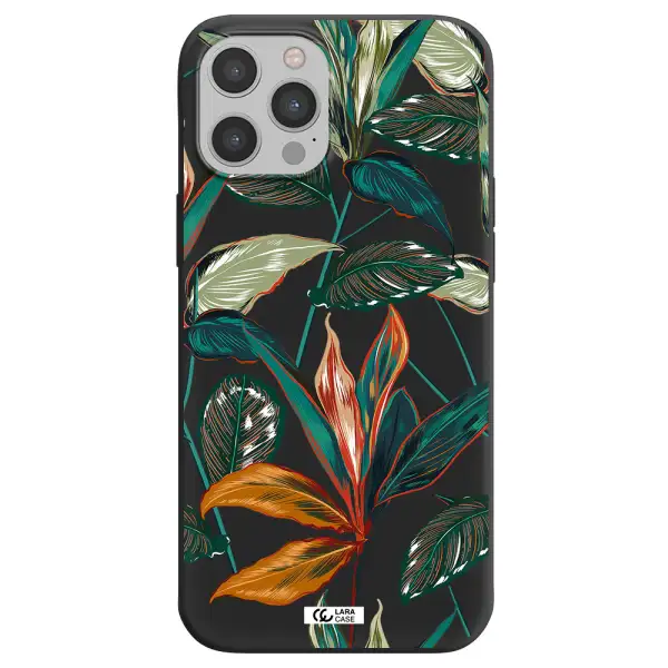 Colorful Tropical Leaves Apple iPhone 12 pro max Silicone black Case