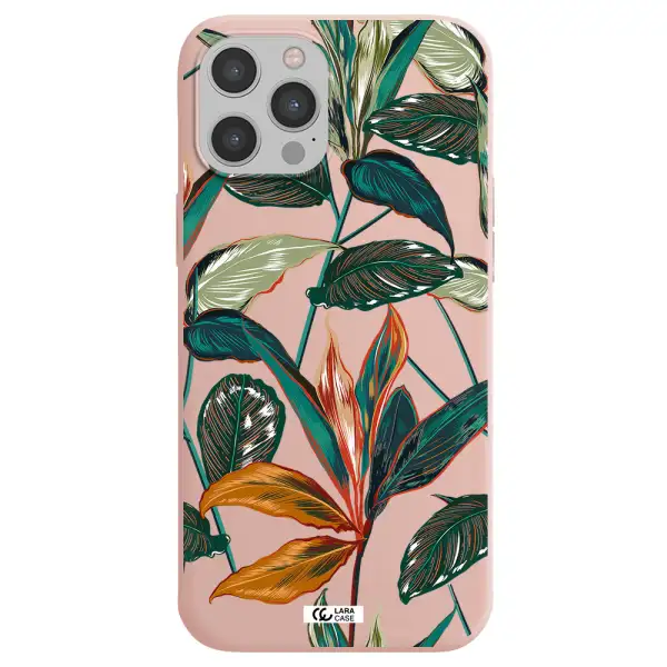Colorful Tropical Leaves Apple iPhone 12 pro max Silicone pastel pink Case