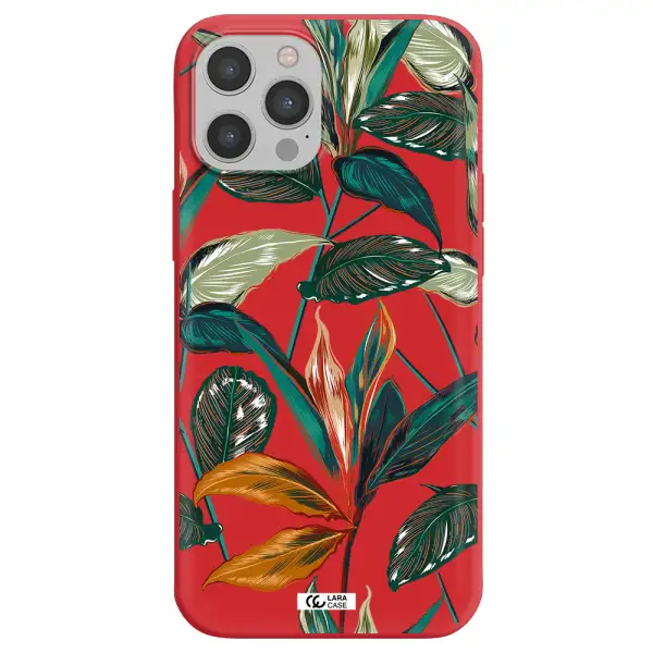 Colorful Tropical Leaves Apple iPhone 12 pro Silicone Imperial Red Case