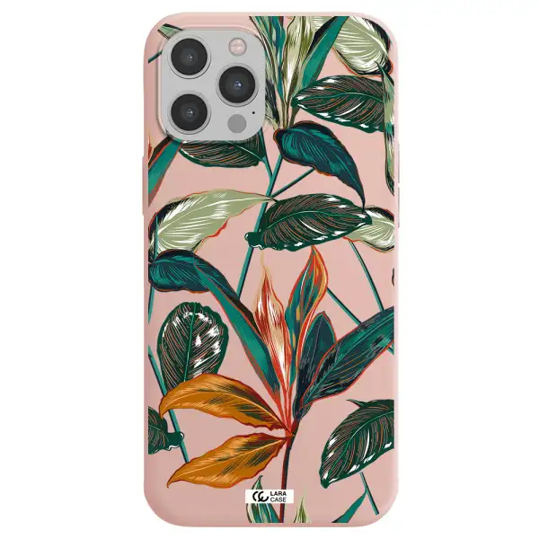 Colorful Tropical Leaves Apple iPhone 12 pro Silicone pastel pink Case