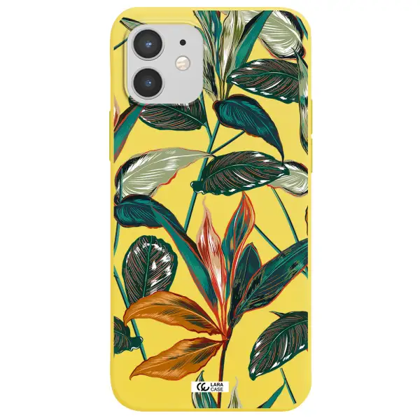 Colorful Tropical Leaves Apple iPhone 12 Silicone canary yellow Case