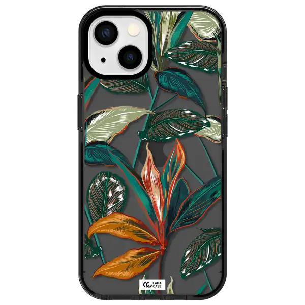 Colorful Tropical Leaves Apple iPhone 13 impact Smoke Black Case