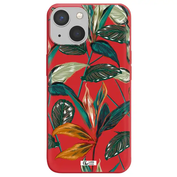 Colorful Tropical Leaves Apple iPhone 13 mini Silicone Imperial Red Case