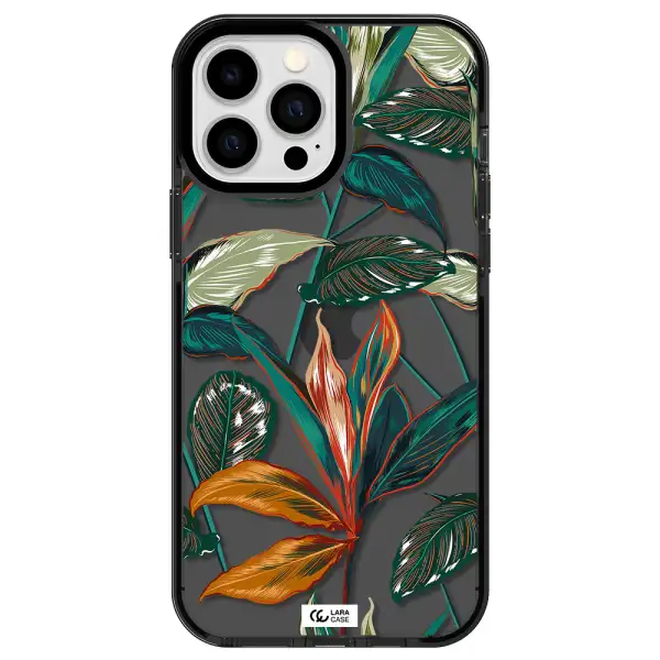 Colorful Tropical Leaves Apple iPhone 13 Pro Max impact Smoke Black Case