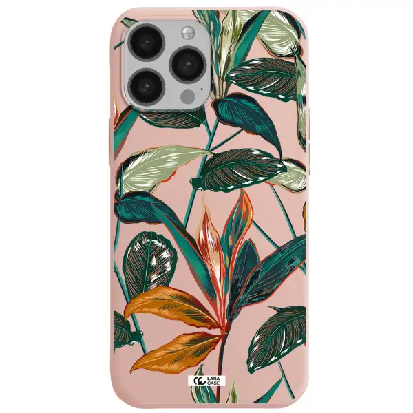 Colorful Tropical Leaves Apple iPhone 13 Pro Max Silicone pastel pink Case