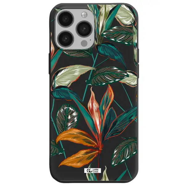 Colorful Tropical Leaves Apple iPhone 13 Pro Silicone black Case