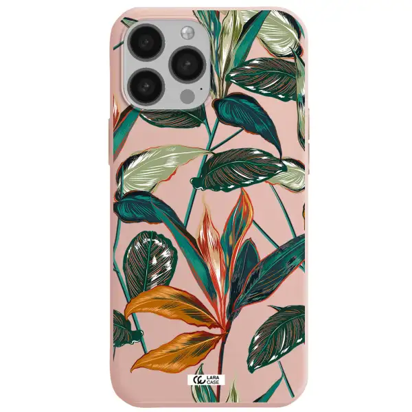 Colorful Tropical Leaves Apple iPhone 13 Pro Silicone pastel pink Case