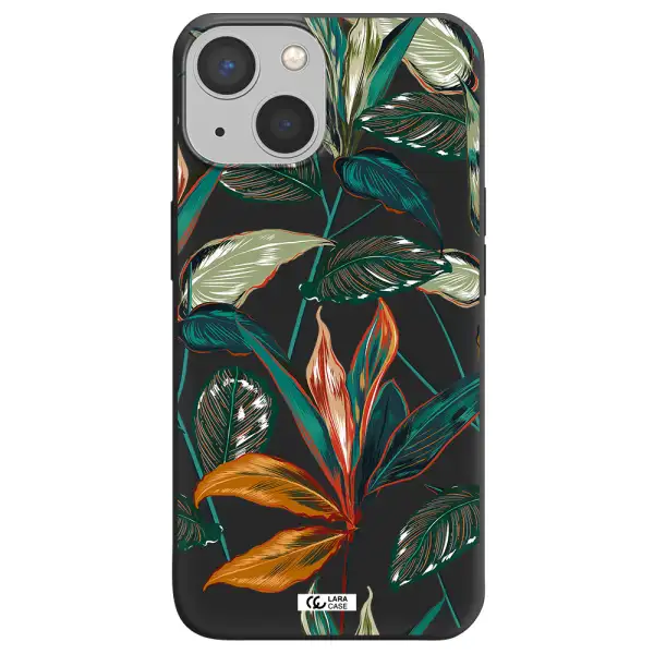 Colorful Tropical Leaves Apple iPhone 13 Silicone black Case