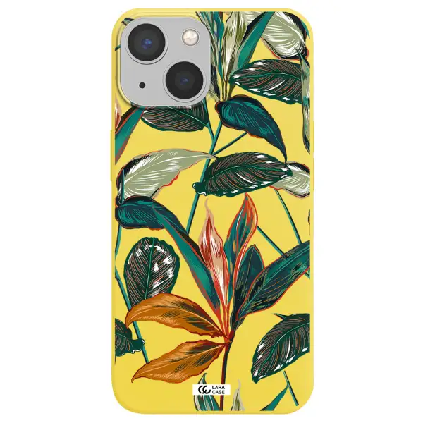 Colorful Tropical Leaves Apple iPhone 13 Silicone canary yellow Case
