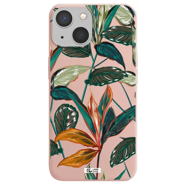 Colorful Tropical Leaves Apple iPhone 13 Silicone pastel pink Case