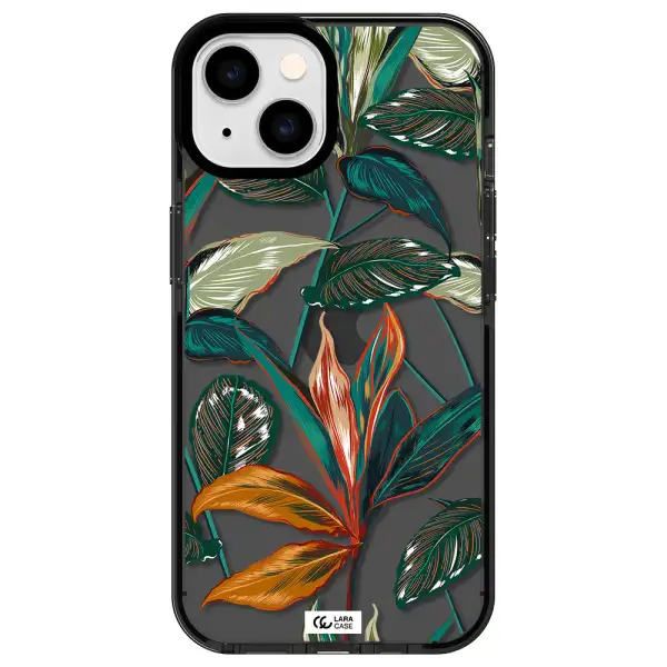 Colorful Tropical Leaves Apple iPhone 14 impact Smoke Black Case