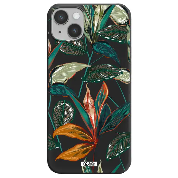 Colorful Tropical Leaves Apple iPhone 14 plus Silicone black Case