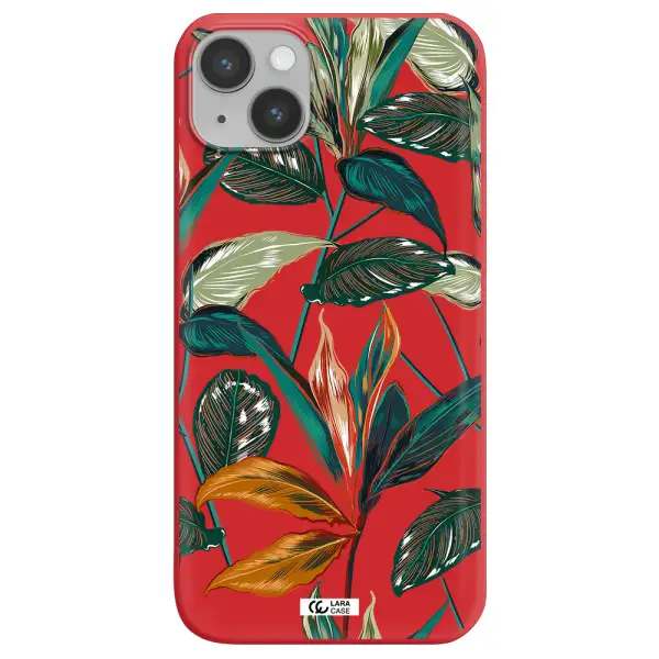 Colorful Tropical Leaves Apple iPhone 14 plus Silicone Imperial Red Case