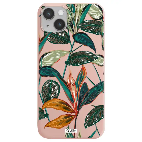 Colorful Tropical Leaves Apple iPhone 14 plus Silicone pastel pink Case