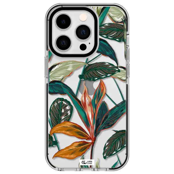 Colorful Tropical Leaves Apple iPhone 14 pro impact black border Case