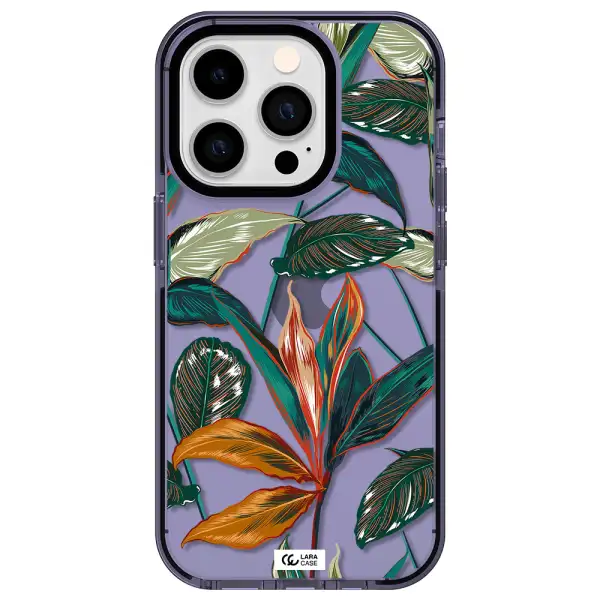 Colorful Tropical Leaves Apple iPhone 14 pro impact Lilac Case