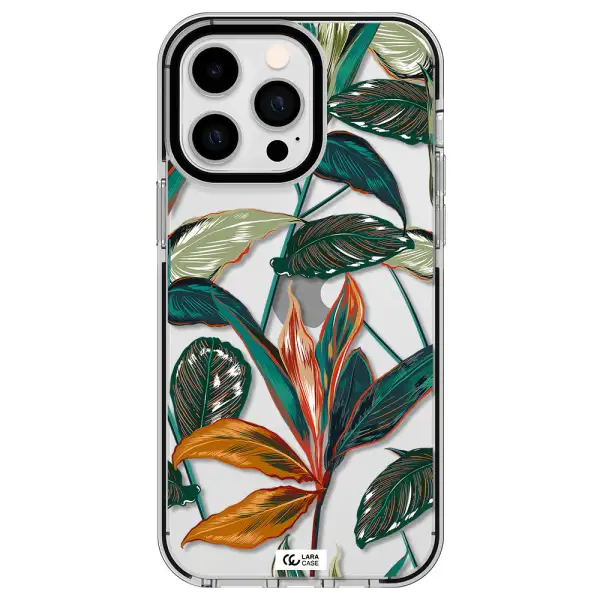 Colorful Tropical Leaves Apple iPhone 14 pro max impact black border Case