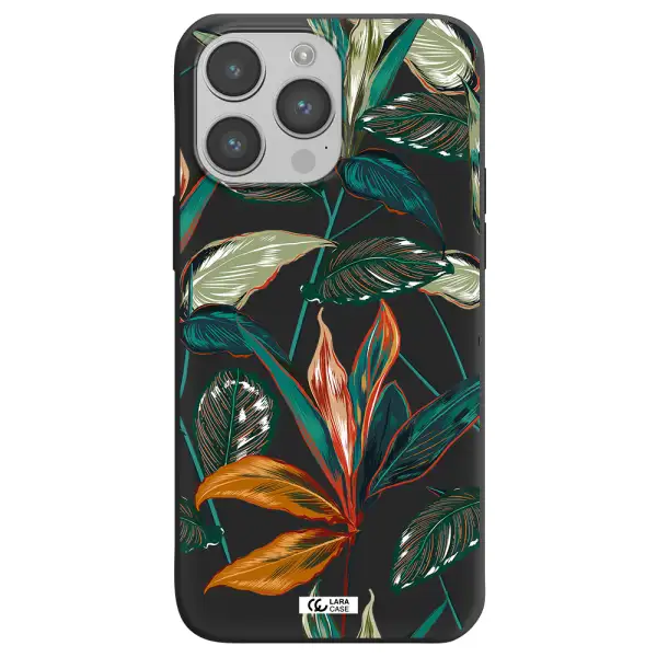Colorful Tropical Leaves Apple iPhone 14 pro Silicone black Case