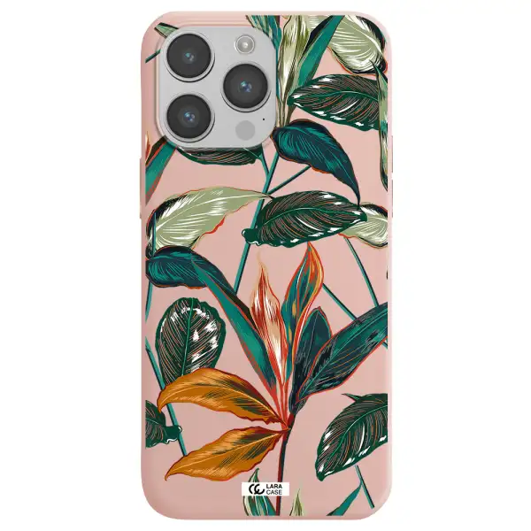 Colorful Tropical Leaves Apple iPhone 14 pro Silicone pastel pink Case