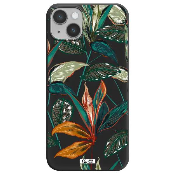 Colorful Tropical Leaves Apple iPhone 14 Silicone black Case