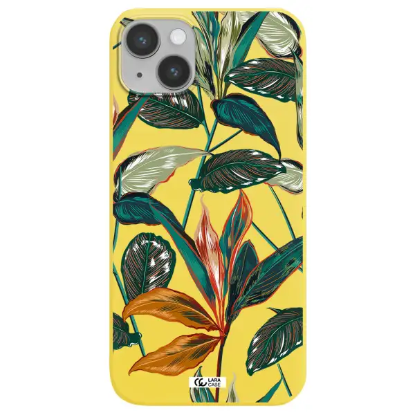 Colorful Tropical Leaves Apple iPhone 14 Silicone canary yellow Case